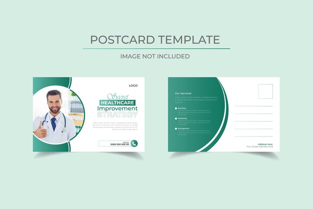 Vecteur modèle de carte postale médicale à double face verdâtre élégant et moderne
