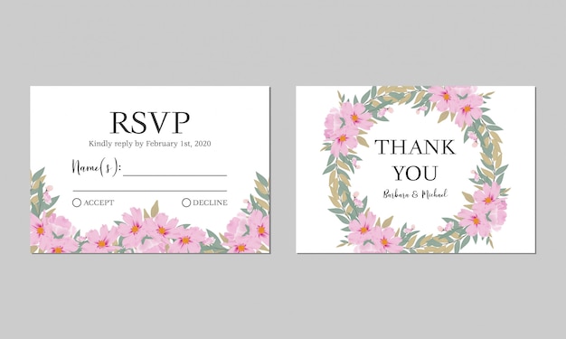 Modèle De Carte De Remerciement Rsvp Mariage Floral Aquarelle