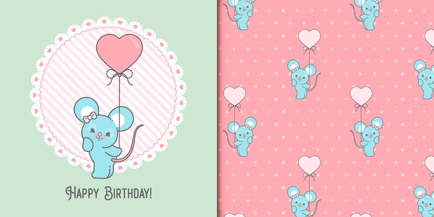 Modèle De Carte De Souris Mignon Joyeux Anniversaire Et Modèle Sans Couture