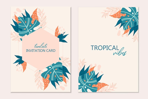 Vecteur modèle de carte tropicale d'invitation. fond tropical