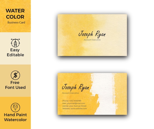 Modèle de carte de visite aquarelle jaune