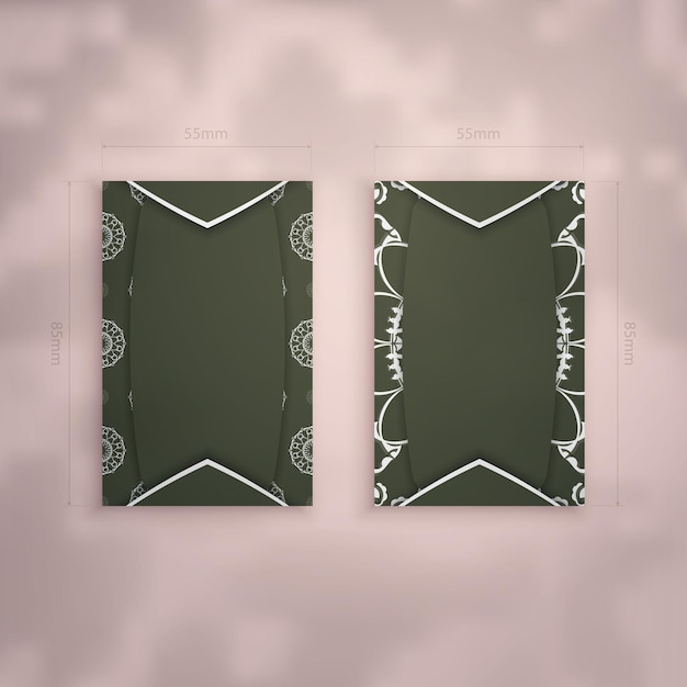 Modèle De Carte De Visite De Couleur Vert Foncé Avec Motif Blanc Vintage Pour Votre Marque.