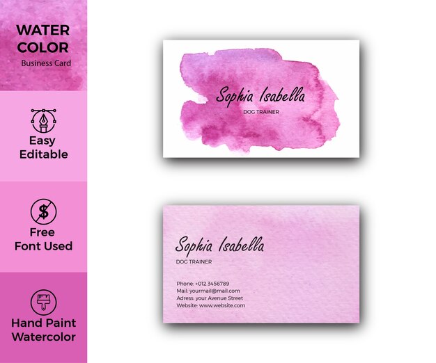 Modèle De Carte De Visite D'entreprise De Texture Aquarelle Magenta