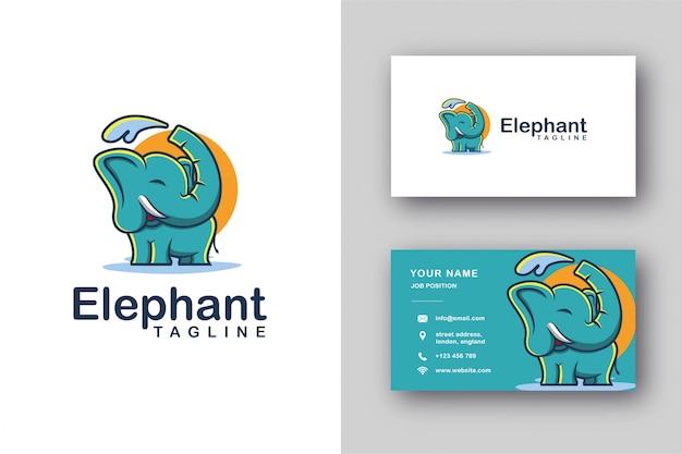 Modèle De Carte De Visite Et Logo Mascotte éléphant