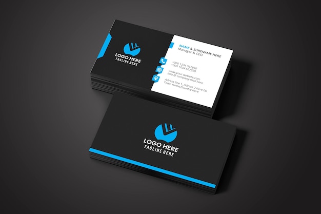 Modèle de carte de visite professionnelle simple et propre avec couleur noire et bleue