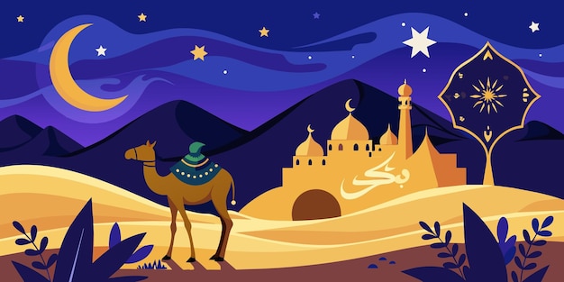 modèle de carte de vœux d'Eid Mubarak illustrer la nuit