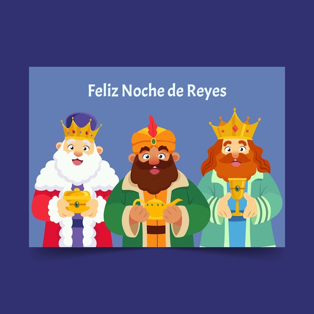 Modèle de carte de voeux plat feliz dia de reyes