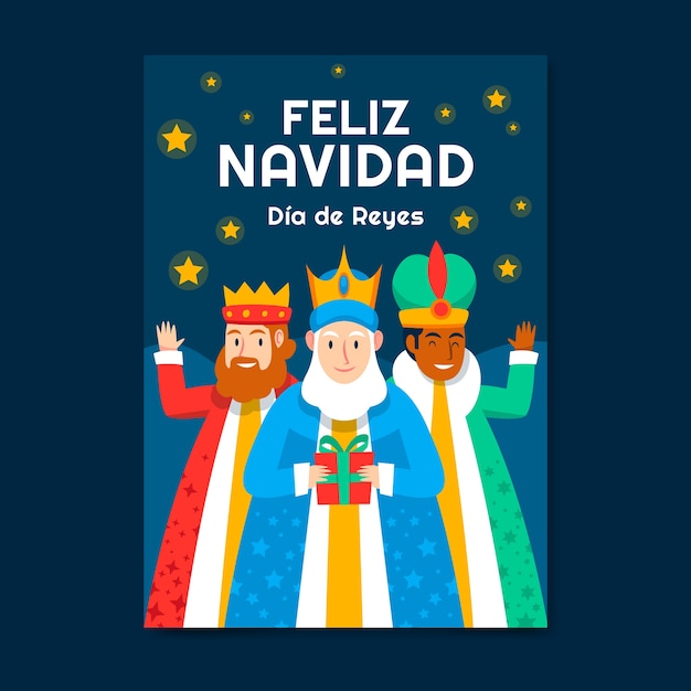 Vecteur modèle de carte de voeux plat feliz navidad reyes magos