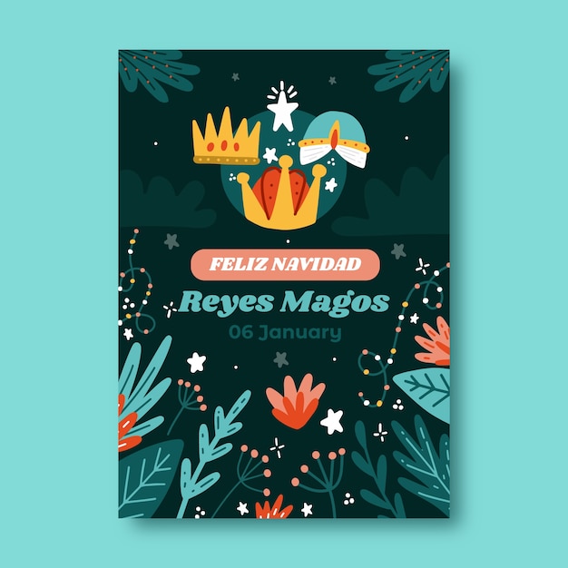 Vecteur modèle de carte de voeux plat feliz navidad reyes magos