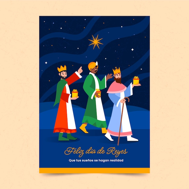 Vecteur modèle de carte de voeux plat feliz navidad reyes magos