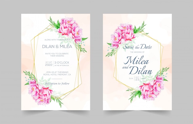 Modèle De Cartes D'invitation De Mariage élégant Avec Décoration Florale Aquarelle