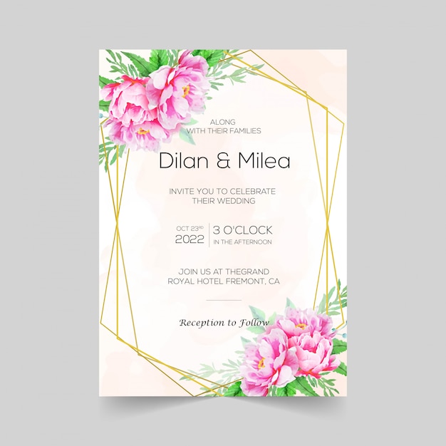 Modèle de cartes d'invitation de mariage élégant avec décoration florale aquarelle