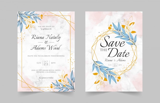 Vecteur modèle de cartes d'invitation de mariage élégant avec décoration florale aquarelle