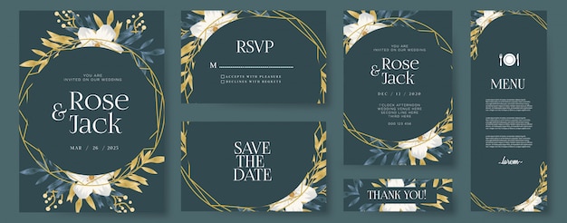 modèle de cartes d'invitation de mariage élégant avec décoration florale aquarelle