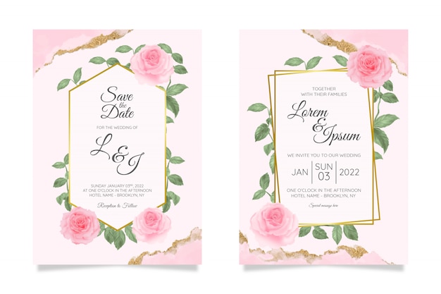 Modèle De Cartes D'invitation De Mariage Floral Avec Fond De Cadre Floral Aquarelle