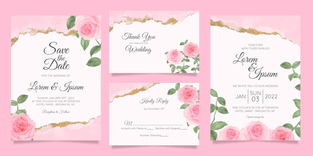 Vecteur modèle de cartes d'invitation de mariage floral avec fond de cadre floral aquarelle