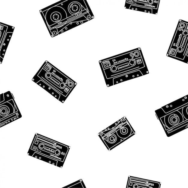 Vecteur modèle de cassettes vintage dans le style doodle