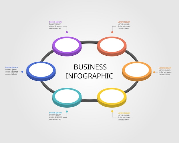 Vecteur modèle de cercle 6 pour l'infographie pour la présentation de l'élément 6