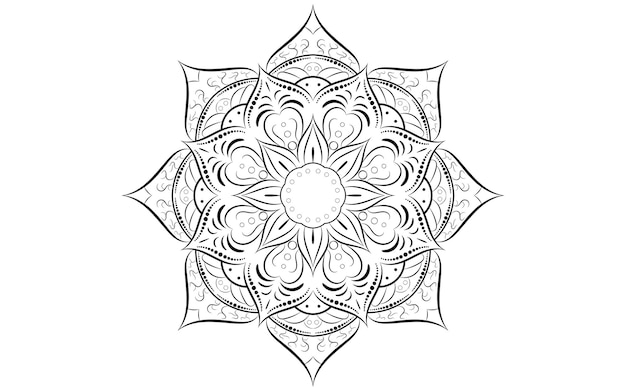 Modèle De Cercle Fleur De Pétale De Mandala Avec Noir Et Blancmodèles De Relaxation De Mandala Floral Vectoriel Conception Unique Avec Fond Blancmodèle Dessiné à La Mainconcept De Méditation Et De Détente