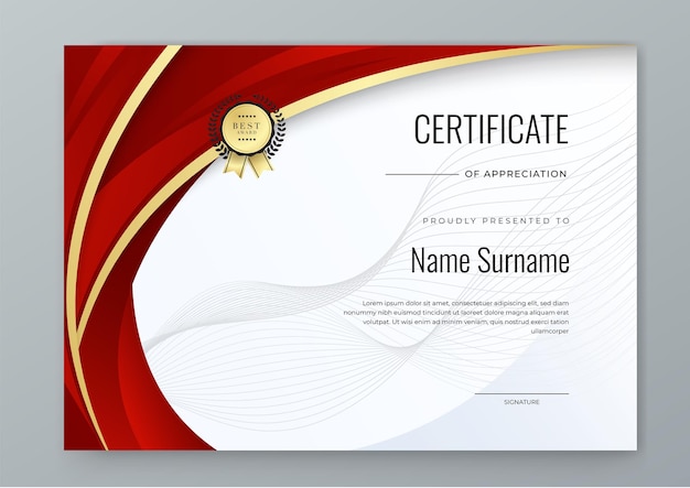 modèle de certificat d'accomplissement en or blanc et rouge avec une place pour votre contenu design en blanc noir et or