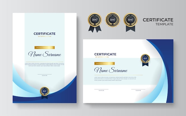 Modèle De Certificat Bleu Moderne Et Bordure Pour Le Diplôme De Récompense Et L'impression Modèle De Conception De Certificat Bleu D'employé Moderne