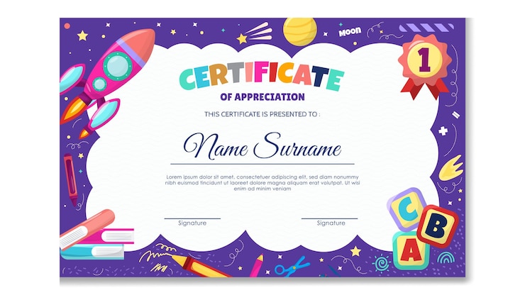 Un modèle de certificat coloré pour les enfants