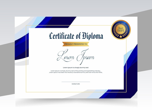 Modèle De Certificat De Diplôme Bleu Et Or Moderne