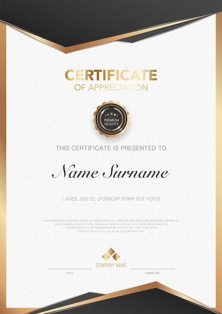 Modèle De Certificat De Diplôme Couleur Noir Et Or Avec Image Vectorielle De Luxe Et De Style Moderne