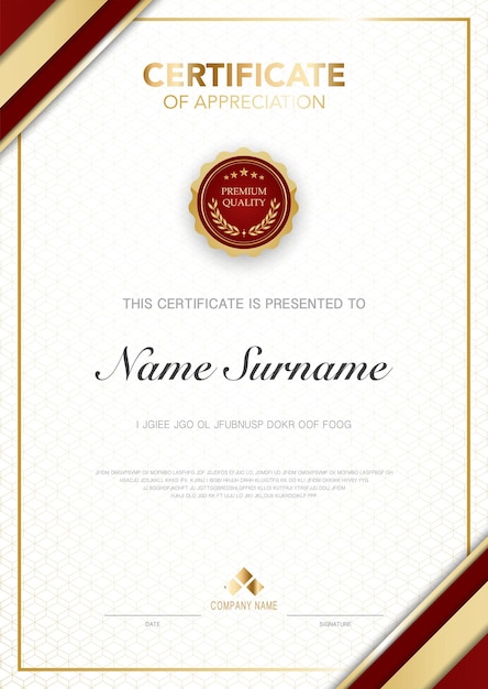 Modèle De Certificat De Diplôme Couleur Rouge Et Or Avec Image Vectorielle De Luxe Et De Style Moderne Adaptée