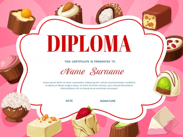 Modèle De Certificat De Diplôme Enfants Avec Chocolat