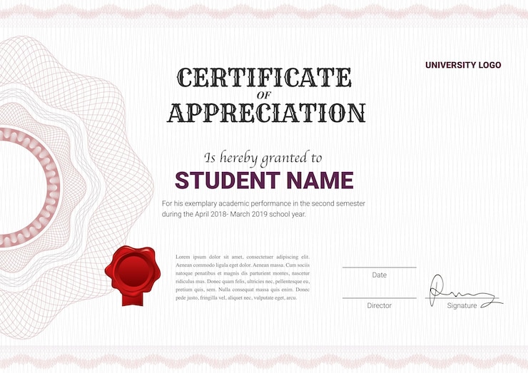 Vecteur modèle de certificat ou de diplôme avec style guilloché en illustration vectorielle.