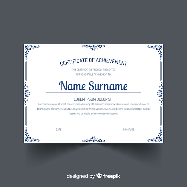 Modèle de certificat élégant avec cadre décoratif