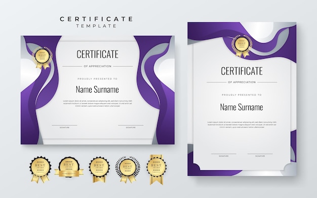 Modèle De Certificat Géométrique Violet Blanc Abstrait Certificat Moderne Avec Insignes Pour Les Besoins D'affaires Et D'éducation Du Prix Modèle De Vecteur De Diplôme