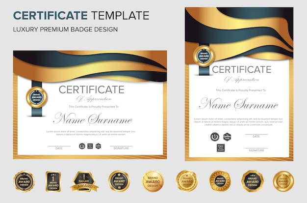 Vecteur modèle de certificat avec illustration vectorielle de luxe badge