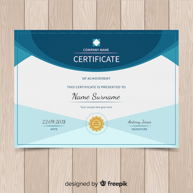 Modèle de certificat moderne au design plat