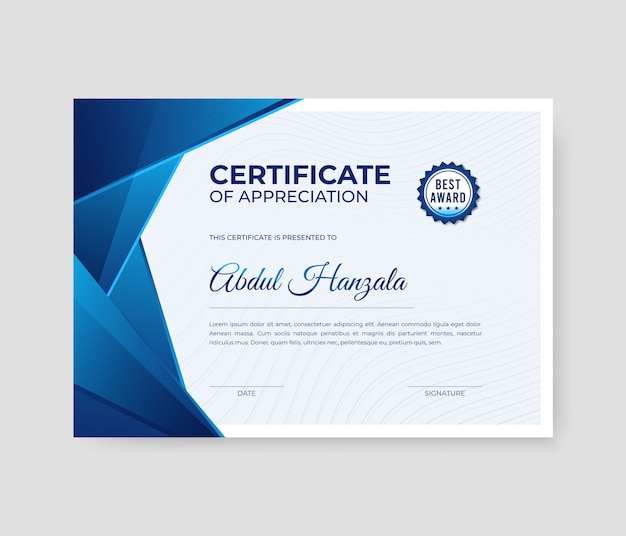 Modèle de certificat moderne géométrique bleu