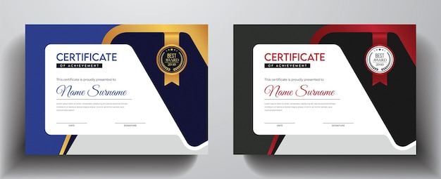 Modèle de certificat moderne et unique avec badge de récompense