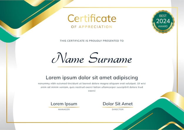 Modèle de certificat professionnel de luxe en or vert