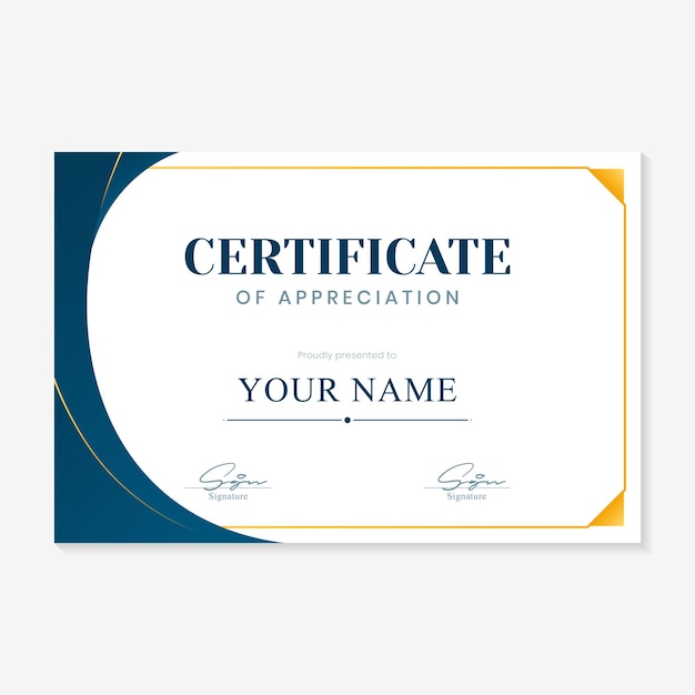 modèle de certificat de récompense sur fond doré et bleu