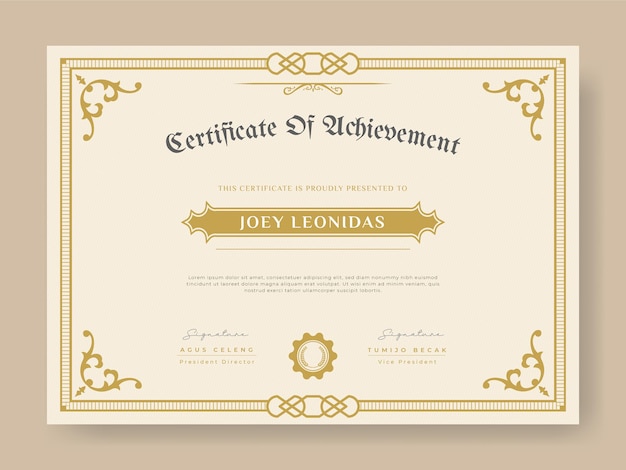 Modèle de certificat de réussite et d'appréciation de luxe vintage avec styles de bordure victorienne