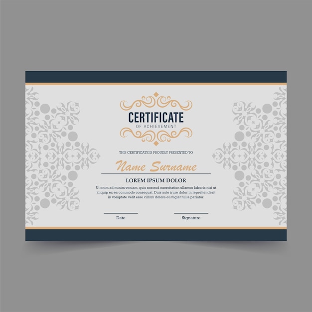 Modèle de certificat de réussite avec bordure en or vintage Vector
