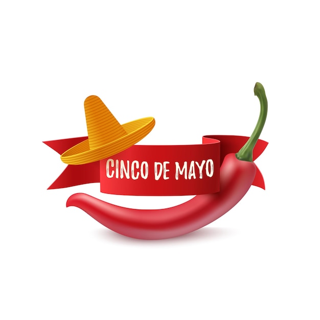 Modèle Cinco de Mayo avec ruban rouge, sombrero et piment rouge