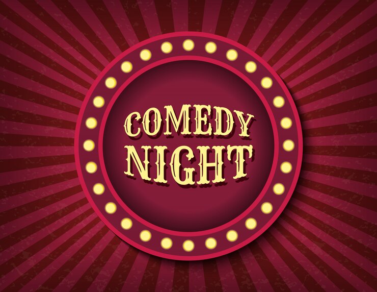 Vecteur modèle de cirque comedy night. enseigne au néon de cinéma rétro brillamment lumineux.