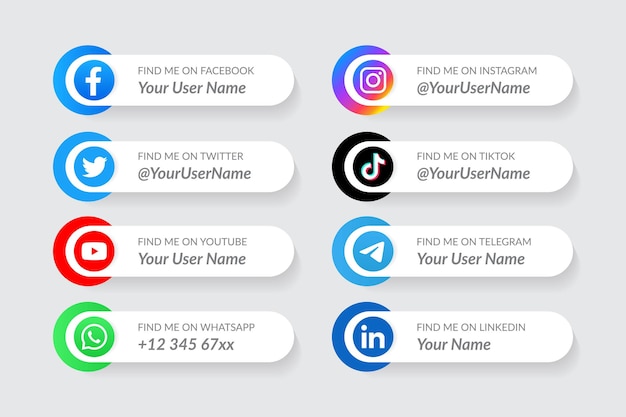 Modèle de collection d'icônes du troisième inférieur des médias sociaux modernes