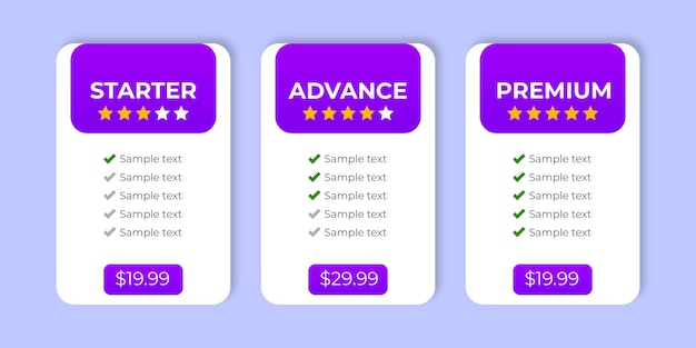 Modèle De Comparaison De Tableau De Prix Moderne Pour Les Entreprises