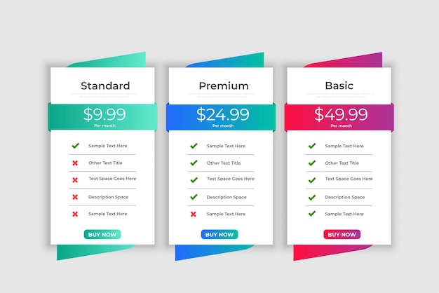 Modèle De Comparaison De Tableau De Prix Avec Option De Base à Premium