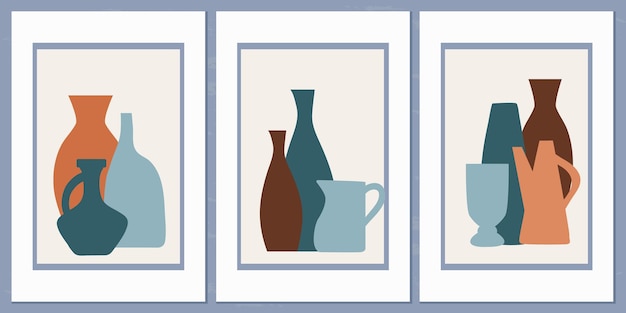 Modèle Avec Composition Abstraite De Différents Vases Et Pots De Formes Simples En Style Collage