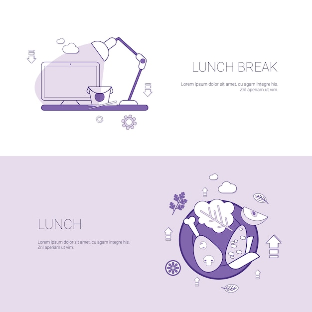 Modèle De Concept De Pause Déjeuner Ensemble Bannière Web Avec Espace De Copie