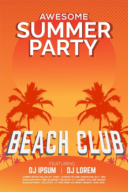 Modèle de conception d'affiche de fête d'été Orange Style Awesome