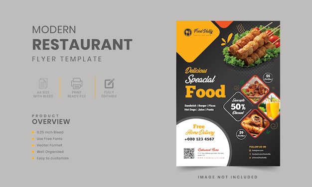 Modèle De Conception D'affiche De Flyer De Restaurant Et De Nourriture